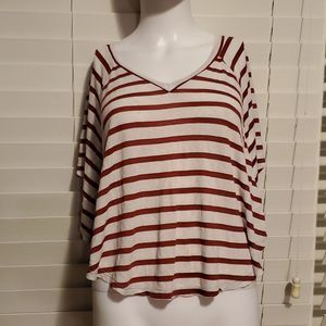 Kirra red and cream striped short sleeve blouse, S